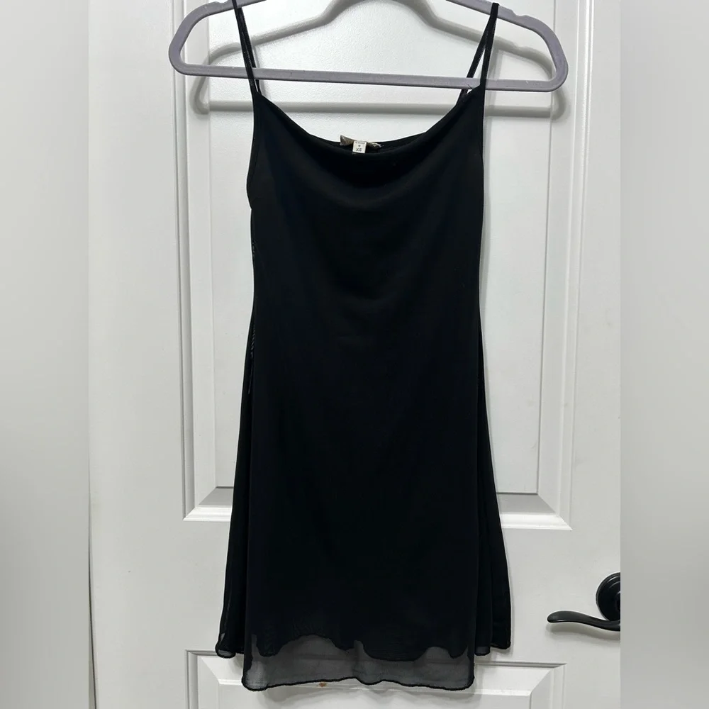 See You Monday XS black slip mini dress sheer mesh lined spaghetti straps LBD s - Picture 2 of 6